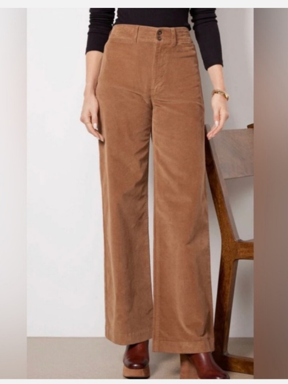 Faherty Corduroy Wide Leg Pants Size 30 Chestnut Brown